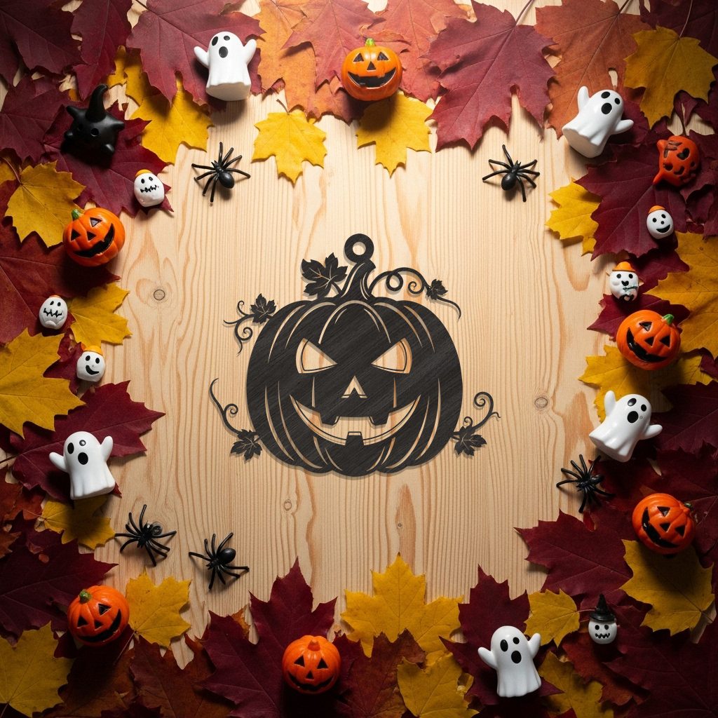 Halloween Ornament Laser File, Pumpkin Carving Decor, Black White Spooky Design – Bild 4