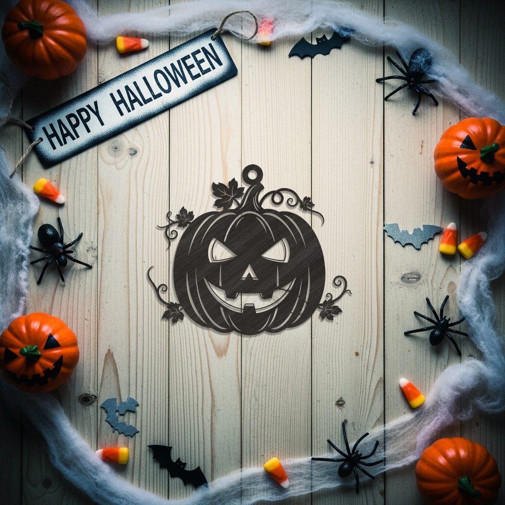 Halloween Ornament Laser File, Pumpkin Carving Decor, Black White Spooky Design – Bild 5