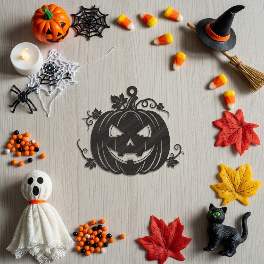 Halloween Ornament Laser File, Pumpkin Carving Decor, Black White Spooky Design – Bild 6