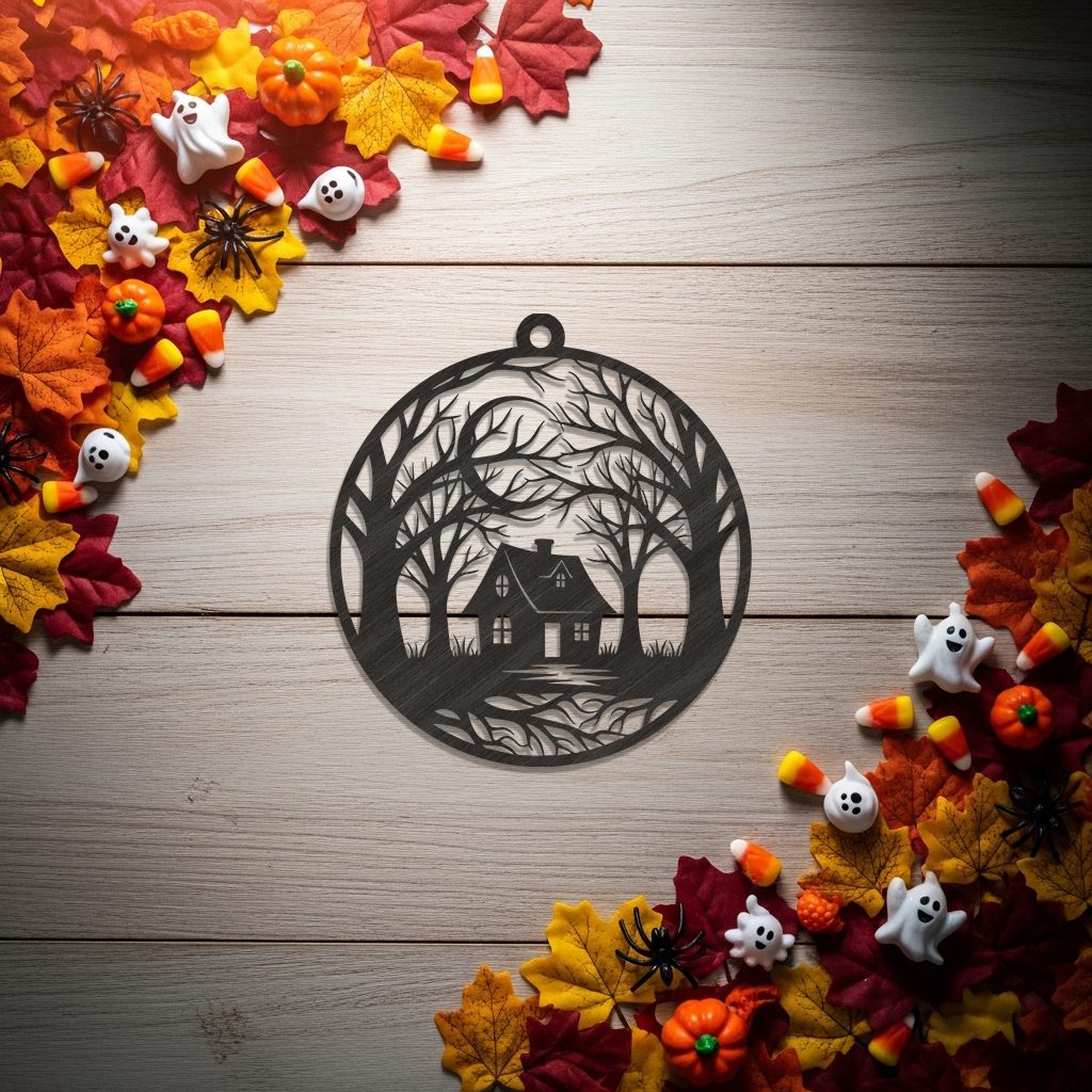 Halloween Spooky House Ornament, Nature Inspired Digital Download, Home Decor - Imagen 2