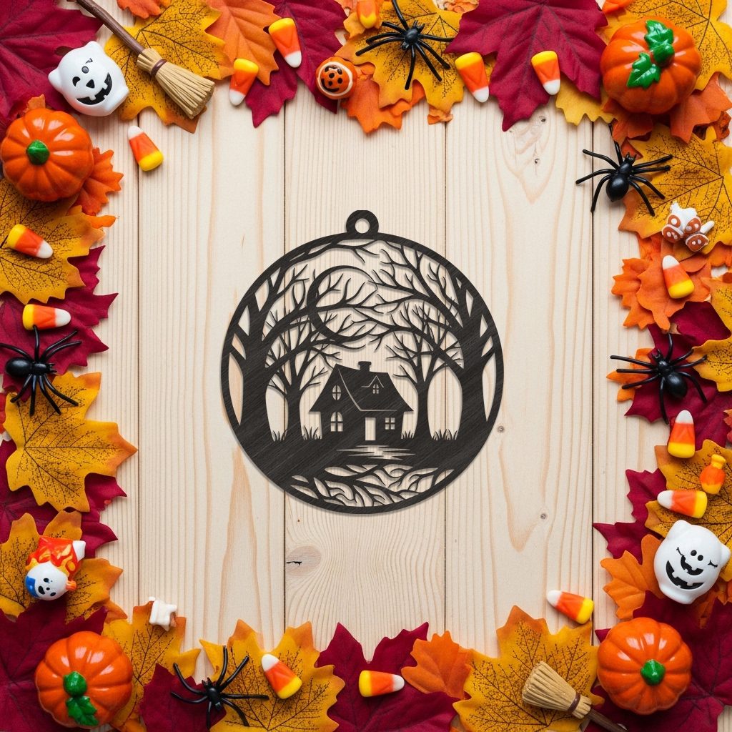 Halloween Spooky House Ornament, Nature Inspired Digital Download, Home Decor - Imagen 3