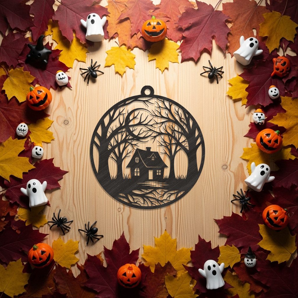 Halloween Spooky House Ornament, Nature Inspired Digital Download, Home Decor - Imagen 4