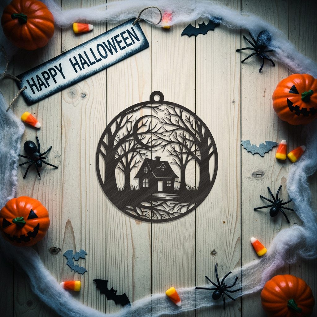 Halloween Spooky House Ornament, Nature Inspired Digital Download, Home Decor - Imagen 5