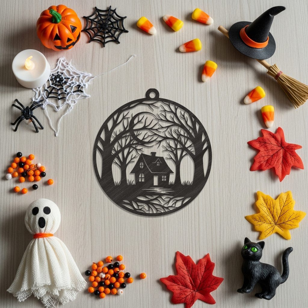 Halloween Spooky House Ornament, Nature Inspired Digital Download, Home Decor - Imagen 6