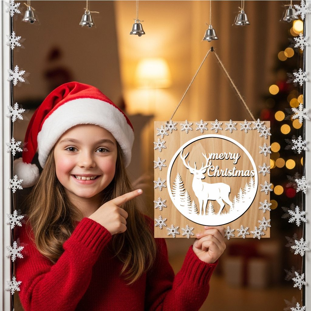 Merry Christmas Deer Door Sign, Festive Front Door