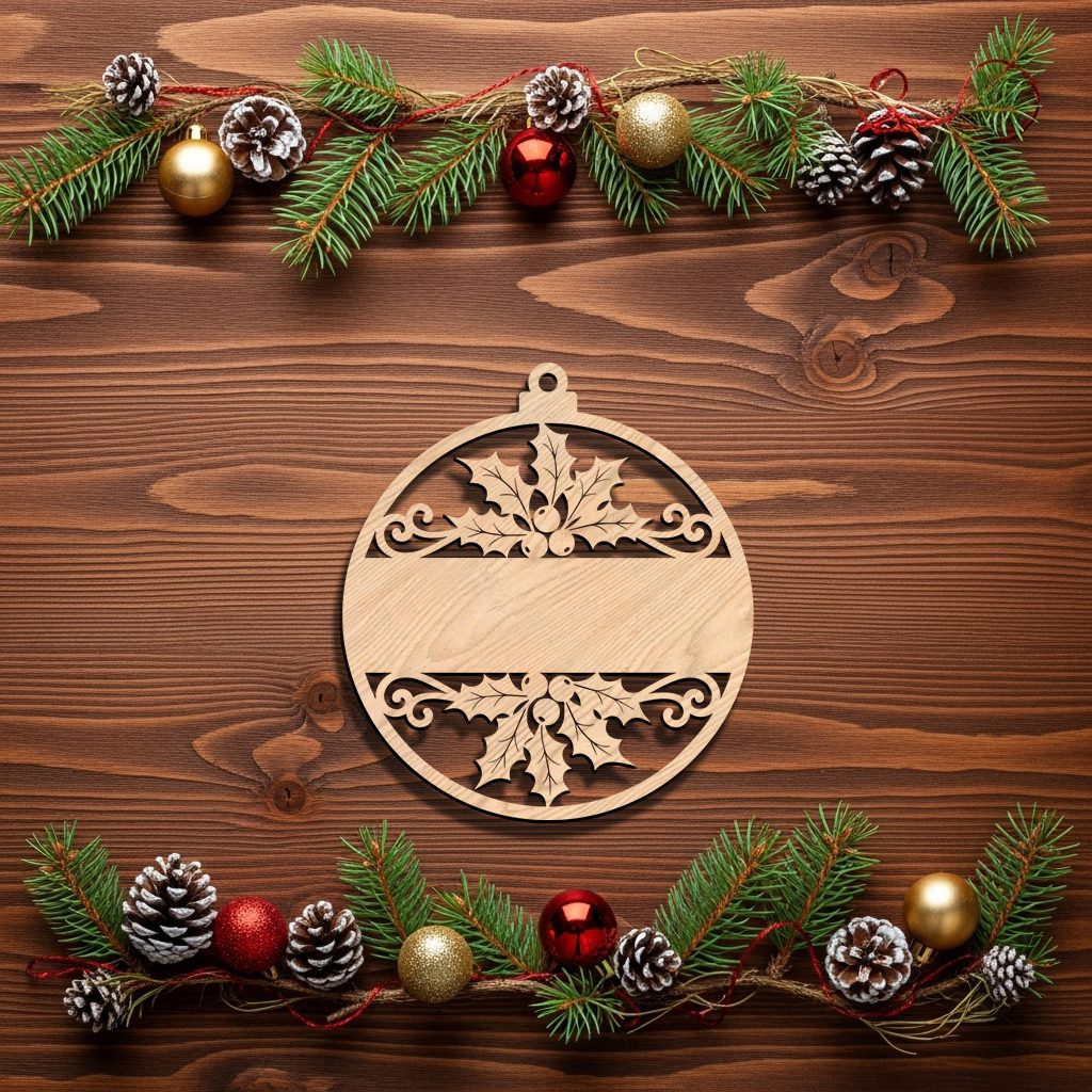 Personalized Ornament File, Christmas Holly Design, Custom Holiday