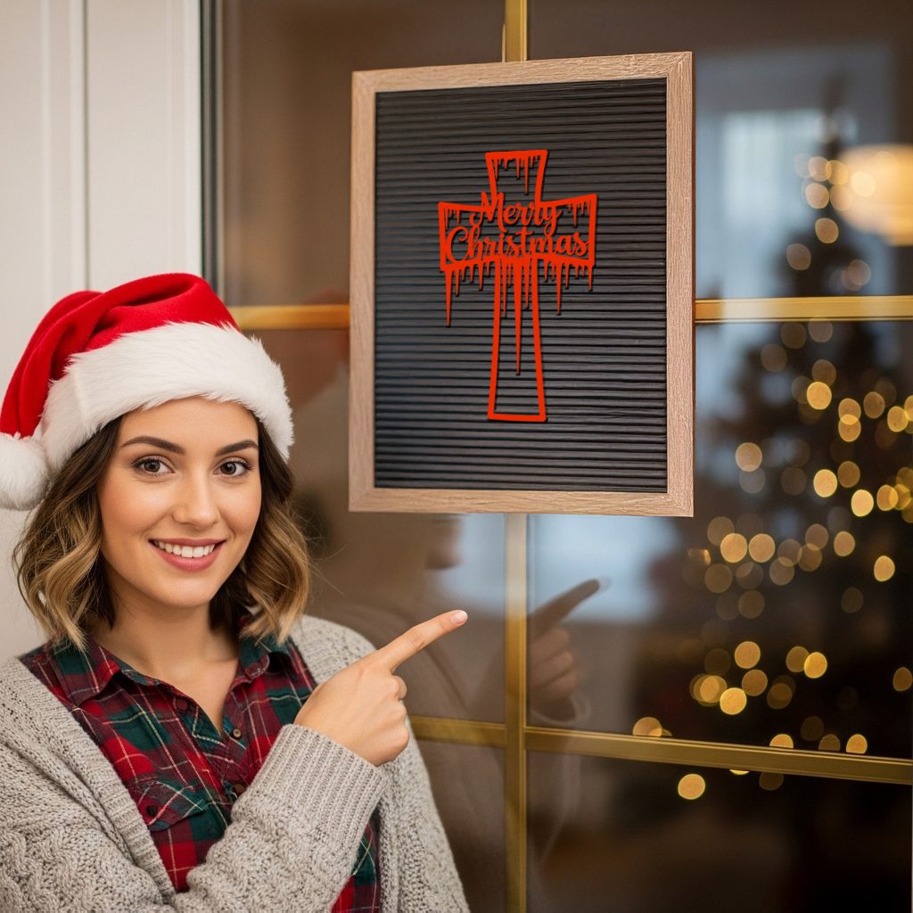 Religious Christmas Cross Door Hanger, Merry Christmas Holiday