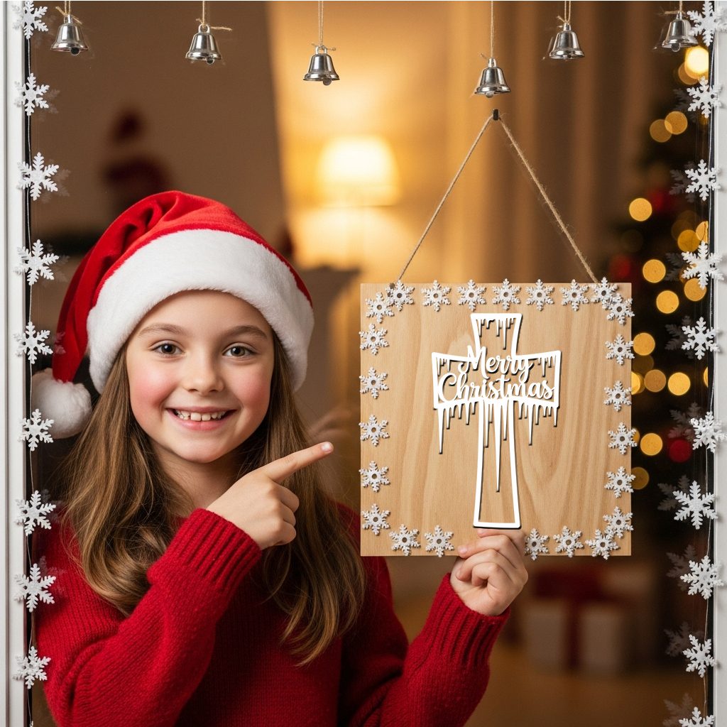 Religious Christmas Cross Door Hanger, Merry Christmas Holiday