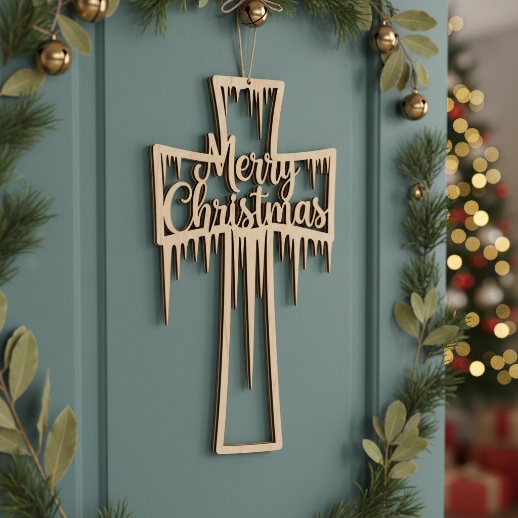 Religious Christmas Cross Door Hanger, Merry Christmas Holiday
