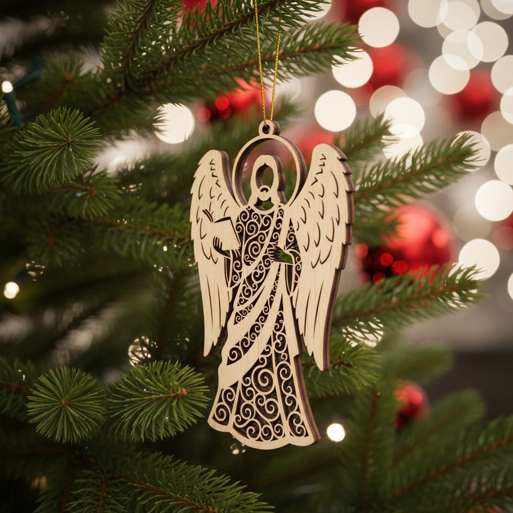 Ensemble d'ornements de Noël religieux, ange Jésus décorations d'arbre, ensemble de fichiers de découpe laser – Image 2