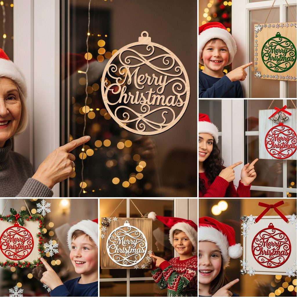 Bundle di appendi porta natalizi rotondi, file laser per insegne Glowforge a tema festivo - immagine 2