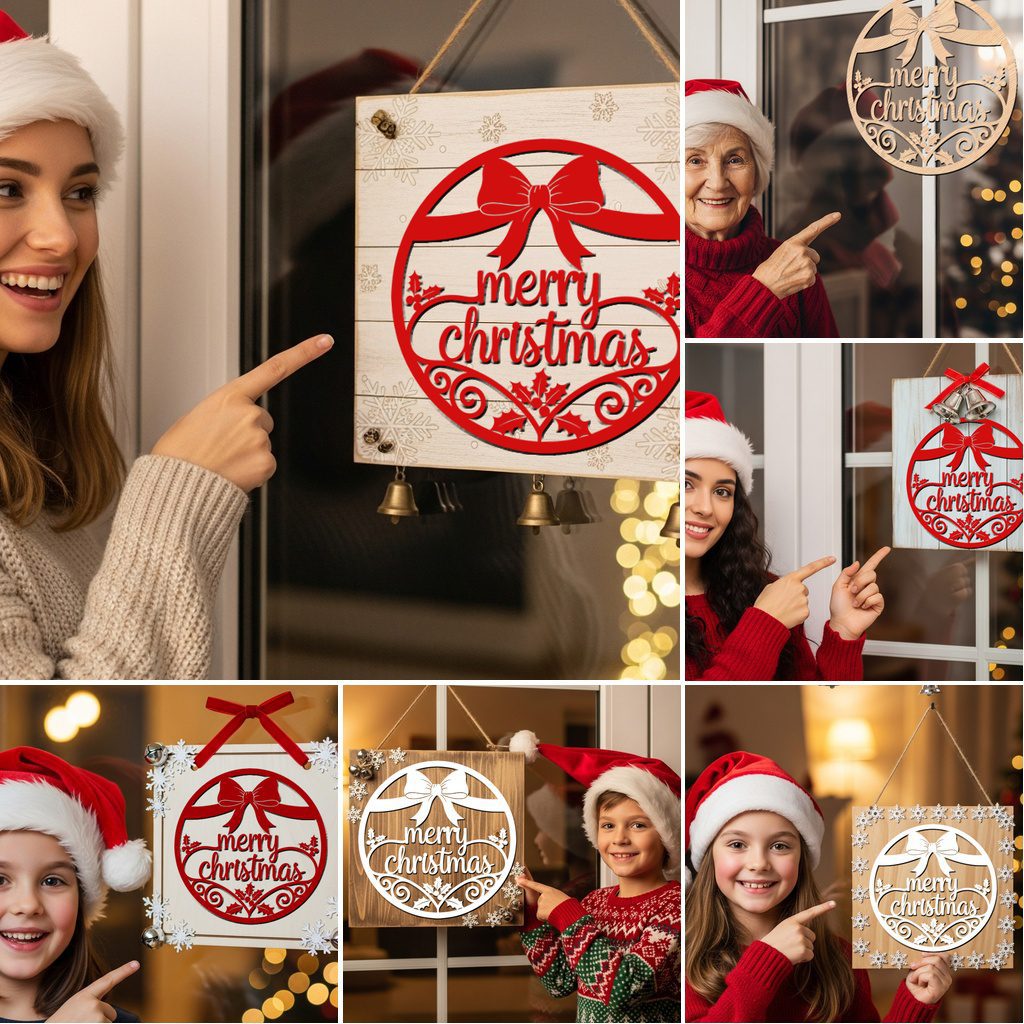 Bundle di appendi porta natalizi rotondi, file laser per insegne Glowforge a tema festivo - immagine 3