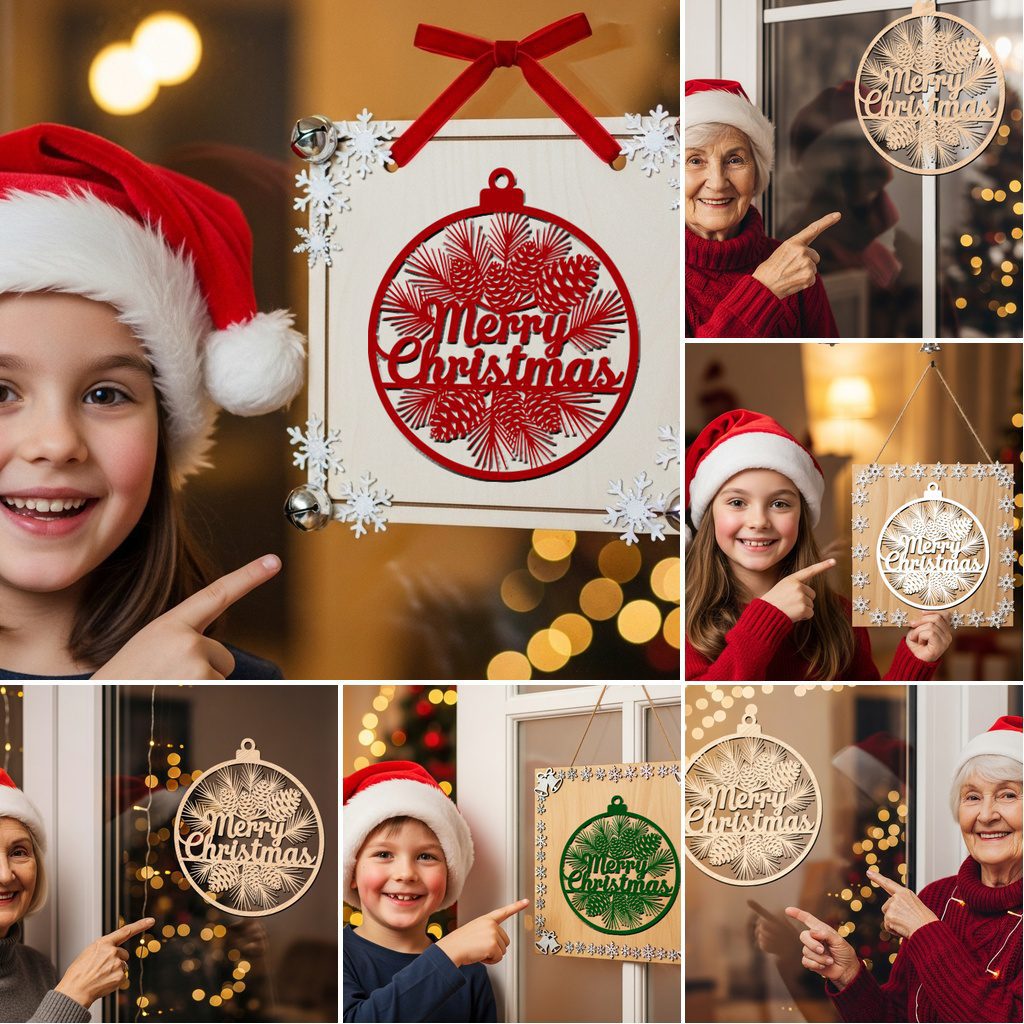 Bundle di appendi porta natalizi rotondi, file laser per insegne Glowforge a tema festivo - immagine 6