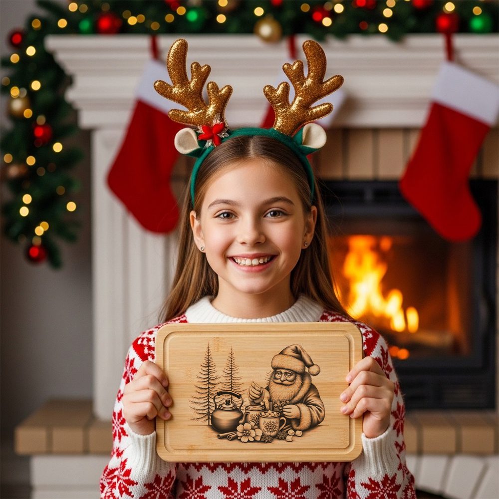 Santa Charcuterie Board Christmas Laser Engraving File, Holiday Hot Cocoa Design – Bild 4