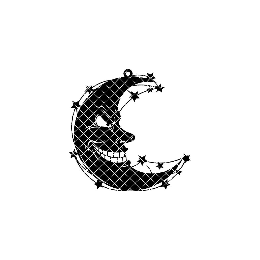 Spooky Crescent Moon Ornament, Evil Face Halloween Decor, Laser Craft File, Digital Download – Image 7