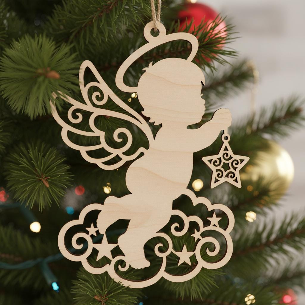 Angel Baby Ornament Christmas Memorial Bundle, Laser Design, Digital Download Set