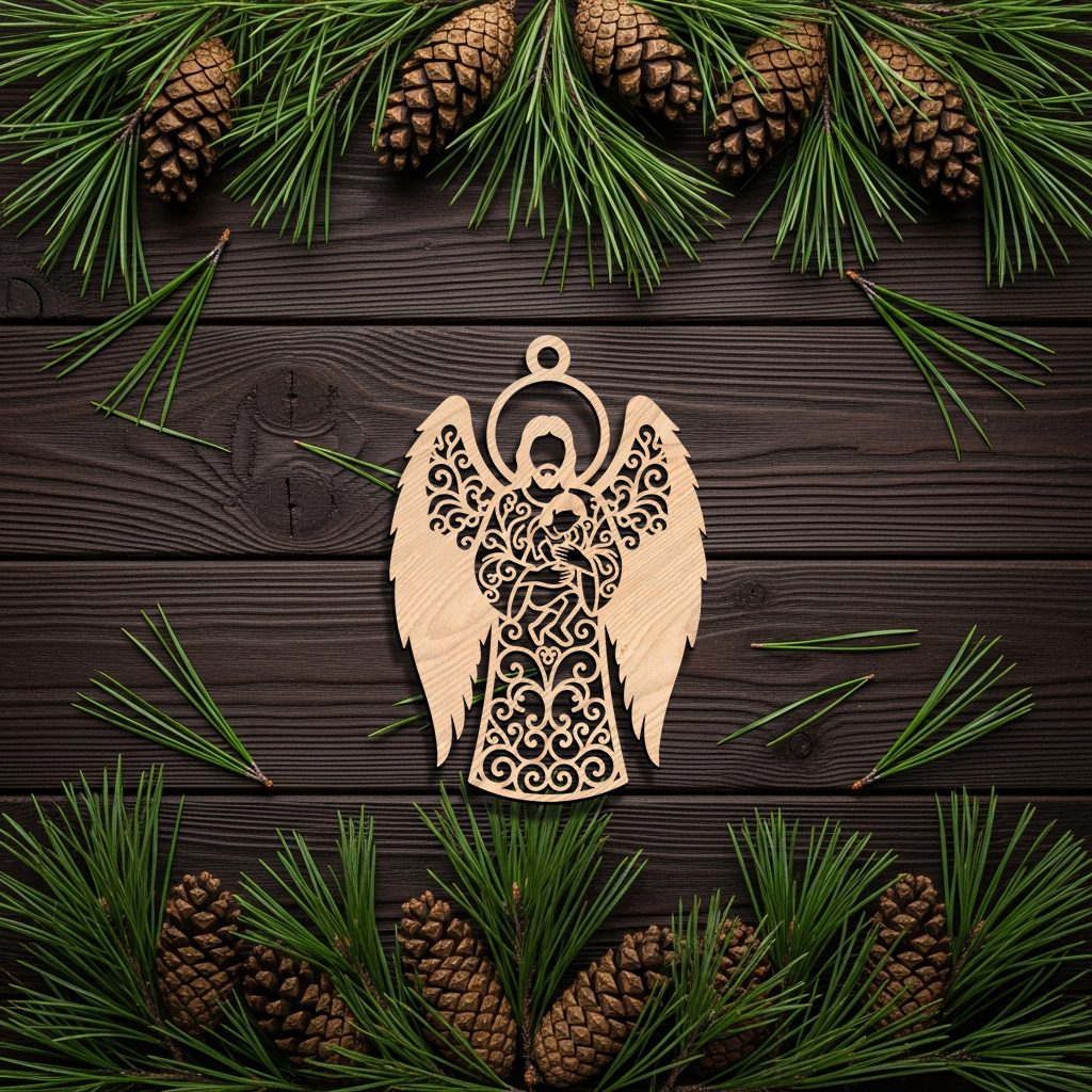 Angel Holding a Child Ornament, Christmas Memorial Digital