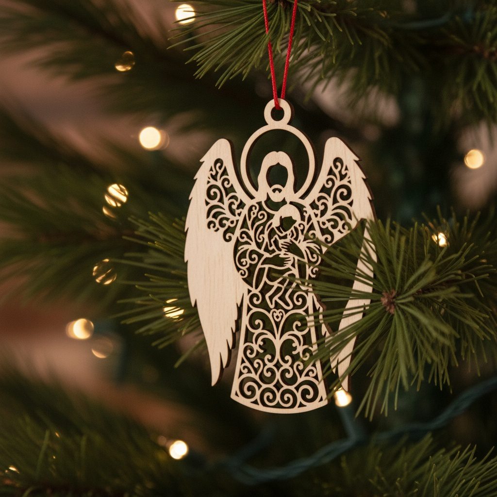 Angel Holding a Child Ornament, Christmas Memorial Digital