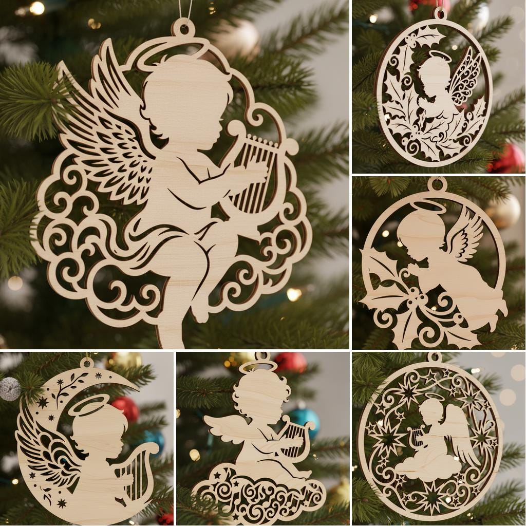 Angel Ornament Bundle, 6 Cute Baby Angel Designs, Christmas Tree Decoration Set