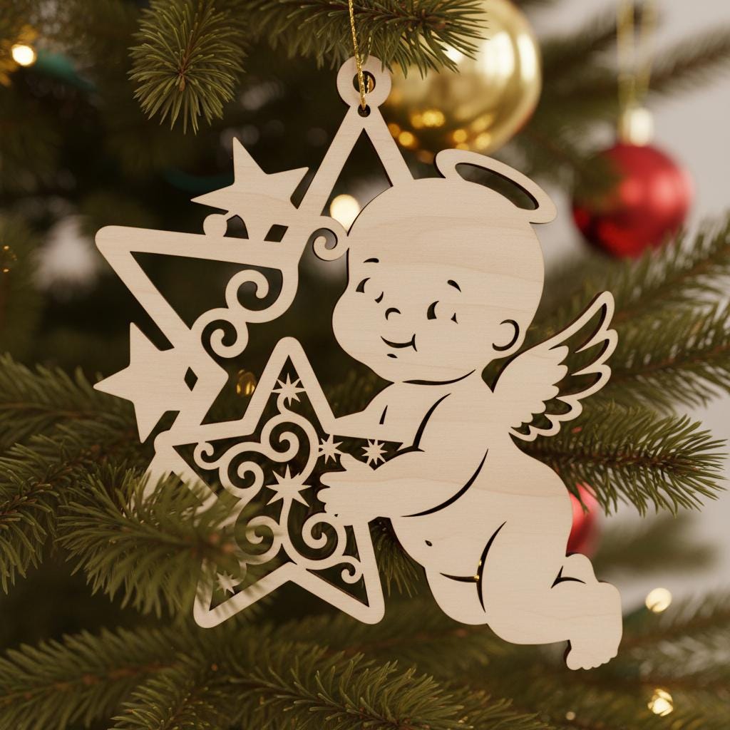 Lot de décorations d'ange, Fichier laser d'ange bébé pour décoration de sapin de Noël – Image 3