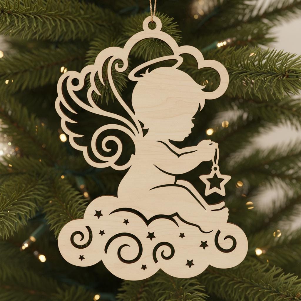 Lot de décorations d'ange, Fichier laser d'ange bébé pour décoration de sapin de Noël – Image 4