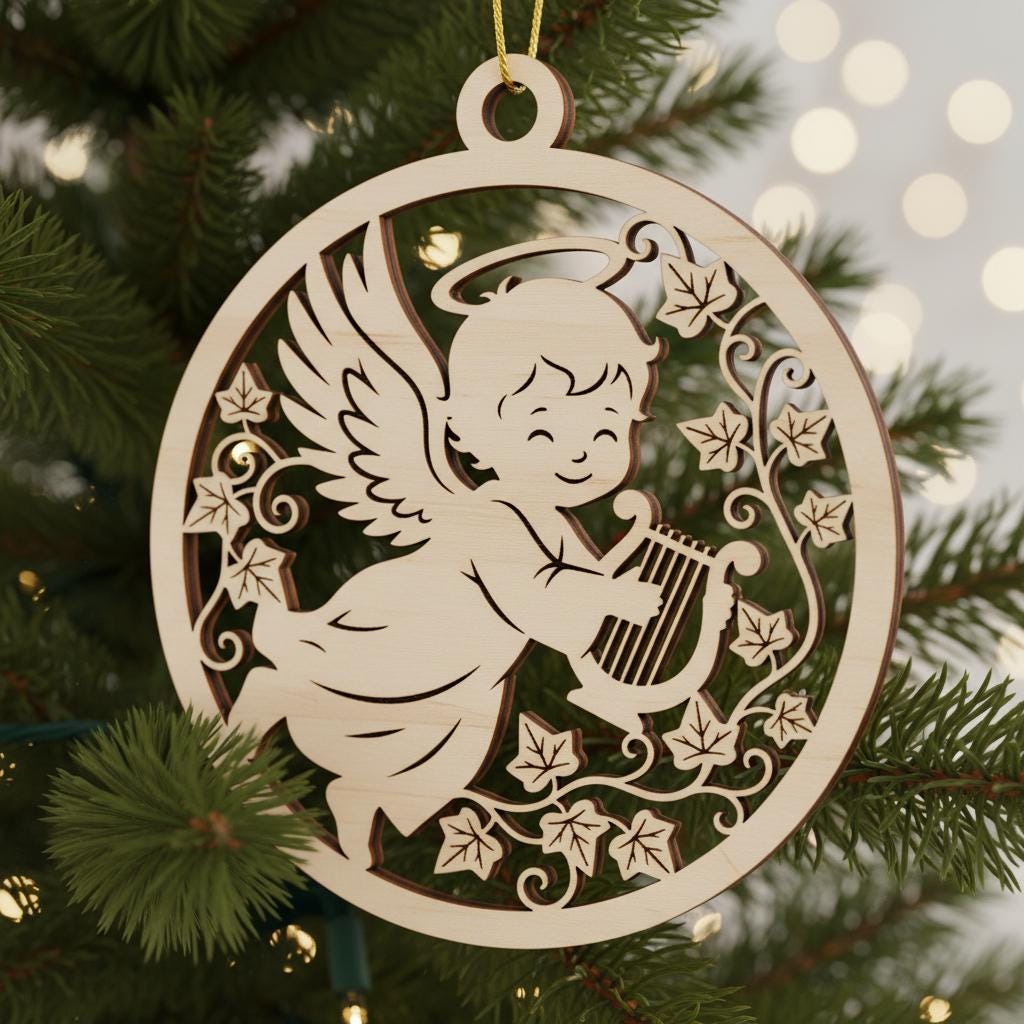 Paquete de Adornos de Ángel, Archivos de Corte Láser para Decoración Navideña, Diseños Adorables de Ángel Bebé. - Imagen 3