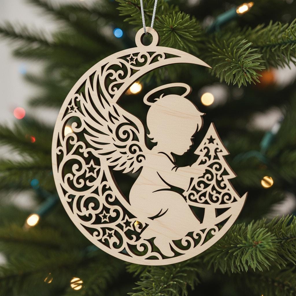 Paquete de Adornos de Ángel, Archivos de Corte Láser para Decoración Navideña, Diseños Adorables de Ángel Bebé. - Imagen 4