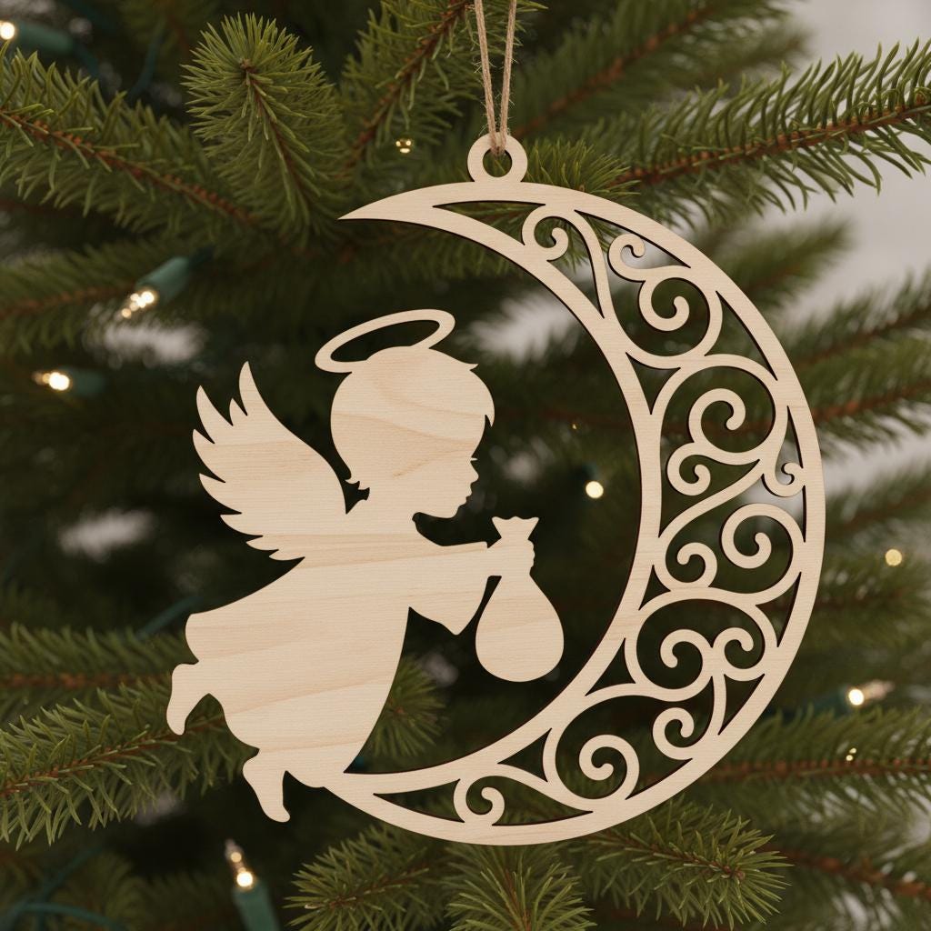 Paquete de Adornos de Ángel, Archivos de Corte Láser para Decoración Navideña, Diseños Adorables de Ángel Bebé. - Imagen 7