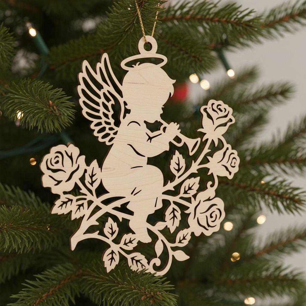 Bundle File Laser Ornamento Angelo, Angelo Bambino Natale Tromba, Decorazione Memoriale - immagine 4
