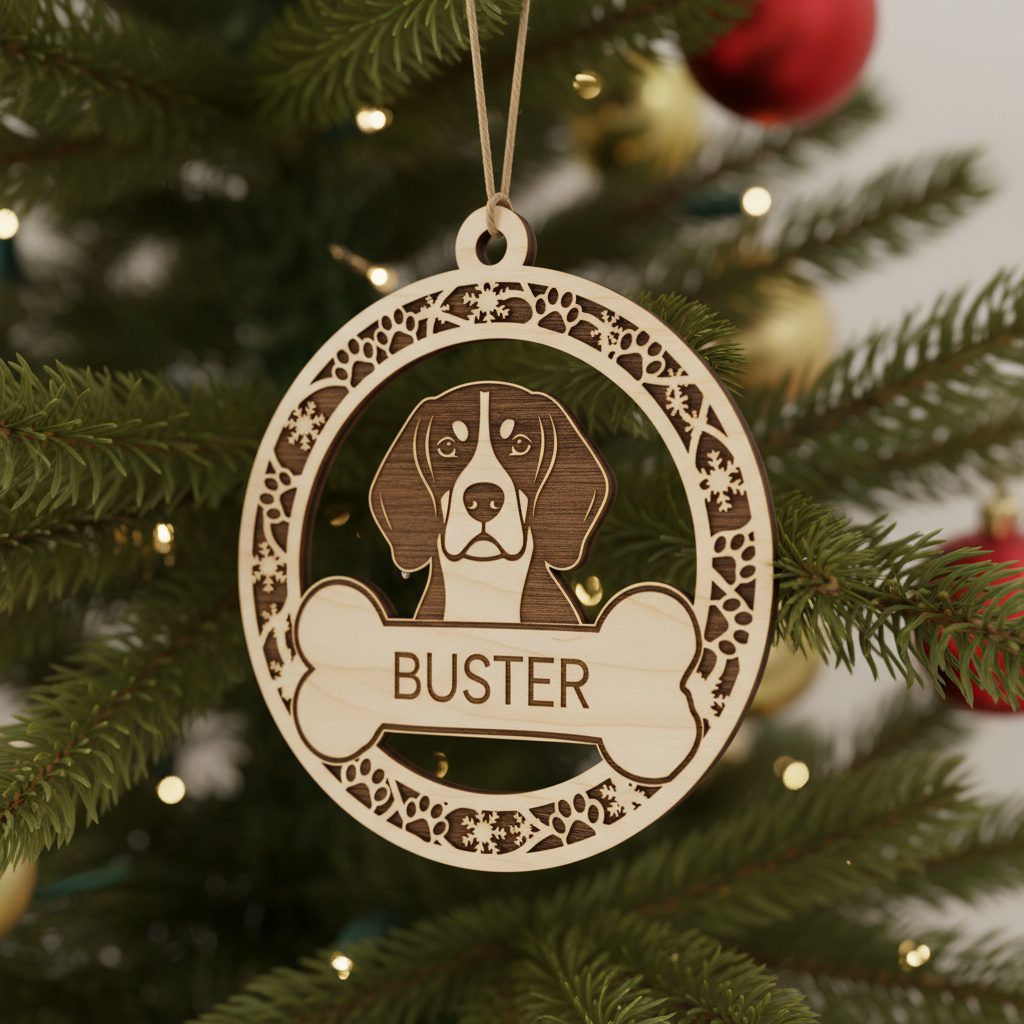 Beagle Ornament Laser File, Christmas Dog Frame CNC