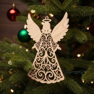 Black Angel Holiday Ornament, Intricate Angel Design for