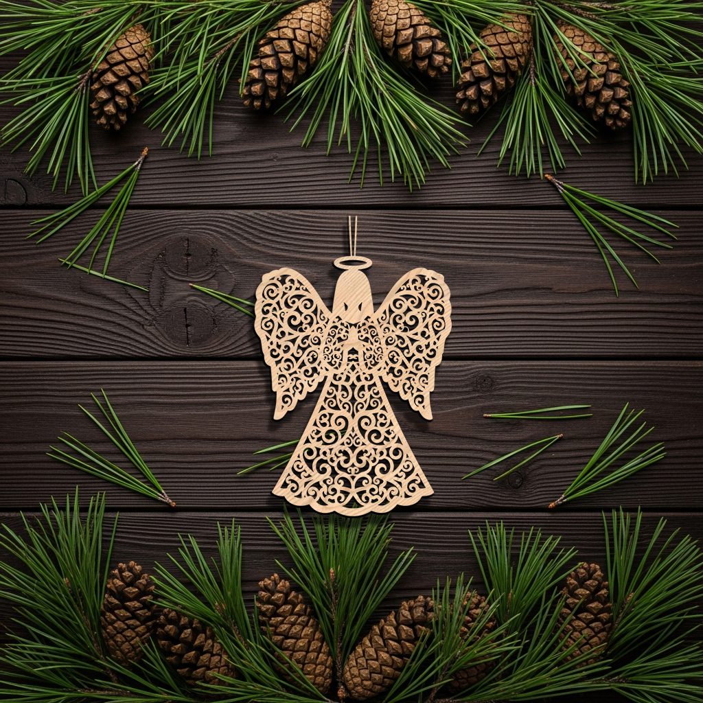 Adorno de Ángel de Navidad, Archivo de Láser CNC con Patrón Negro, Descarga Digital. - Imagen 2
