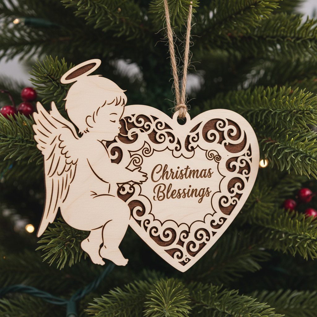 : Set di ornamenti angeli natalizi, 6 design laserati per decorazioni festive - immagine 2