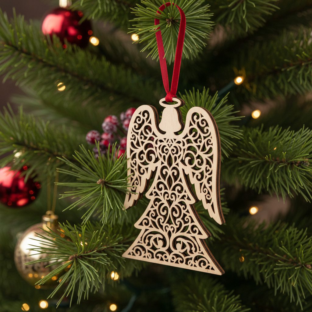 Juego de adornos de ángel navideño - 6 decoraciones para árbol compatibles con láser. - Imagen 2