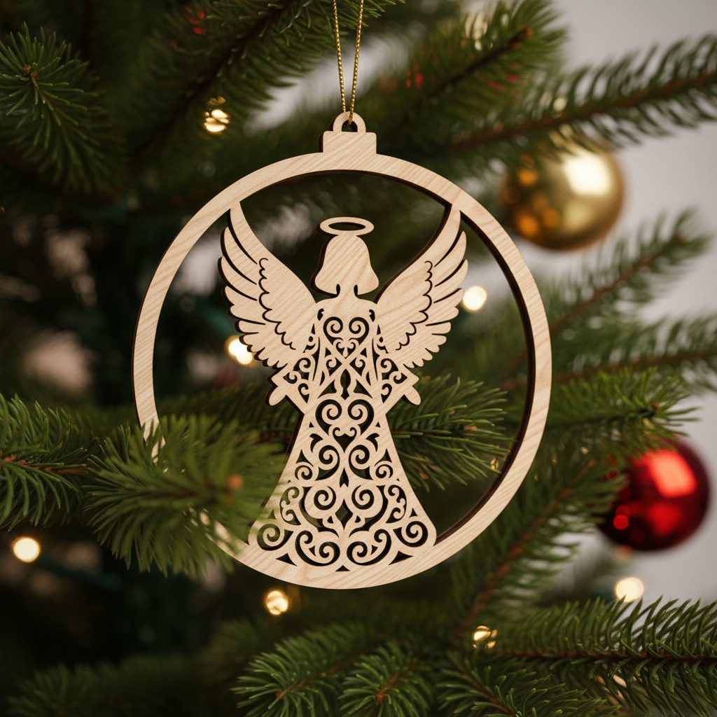 Juego de adornos de ángel navideño - 6 decoraciones para árbol compatibles con láser. - Imagen 5