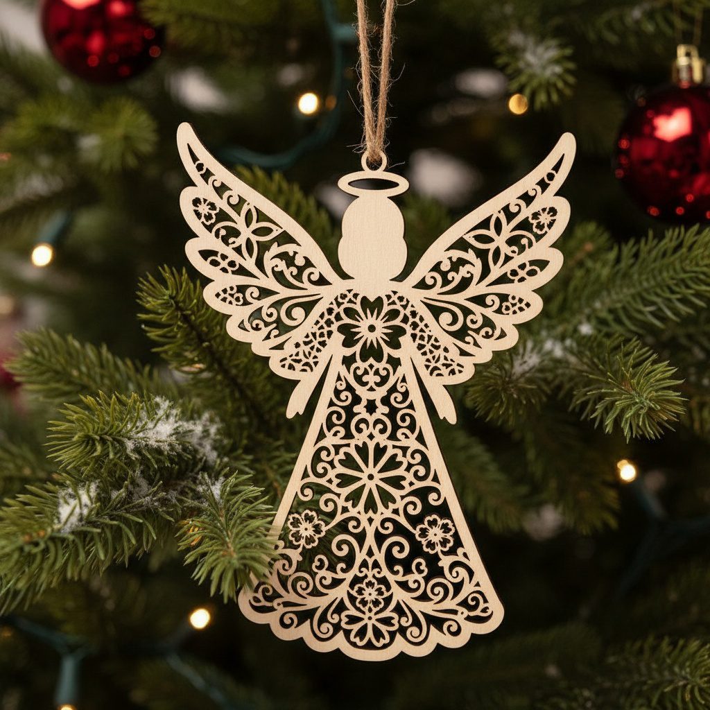 Juego de adornos de ángel navideño - 6 decoraciones para árbol compatibles con láser. - Imagen 6
