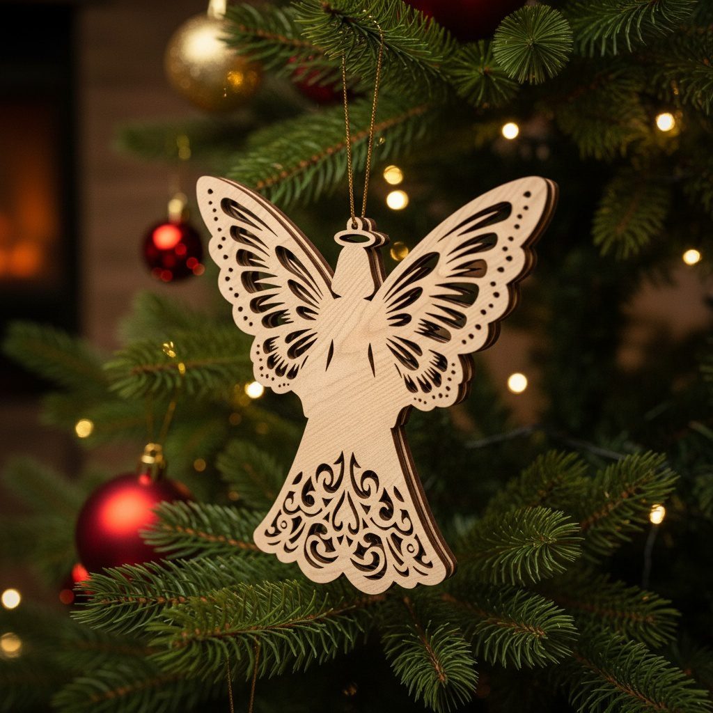 Juego de adornos de ángel navideño - 6 decoraciones para árbol compatibles con láser. - Imagen 7