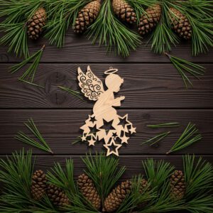 Christmas Angel Ornament with Stars, Holiday Digital Art