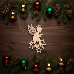 Christmas Angel Ornament with Stars, Holiday Digital Art