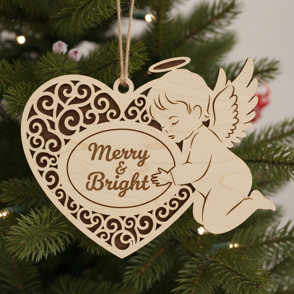Set di ornamenti angeli natalizi, 6 design digitali per uso laser, download. - immagine 2