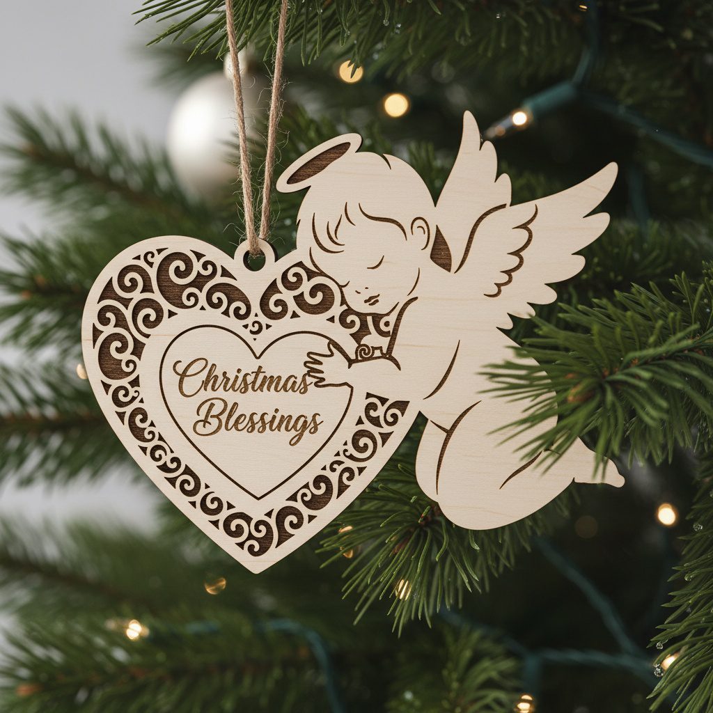Set di ornamenti angeli natalizi, 6 design digitali per uso laser, download. - immagine 4