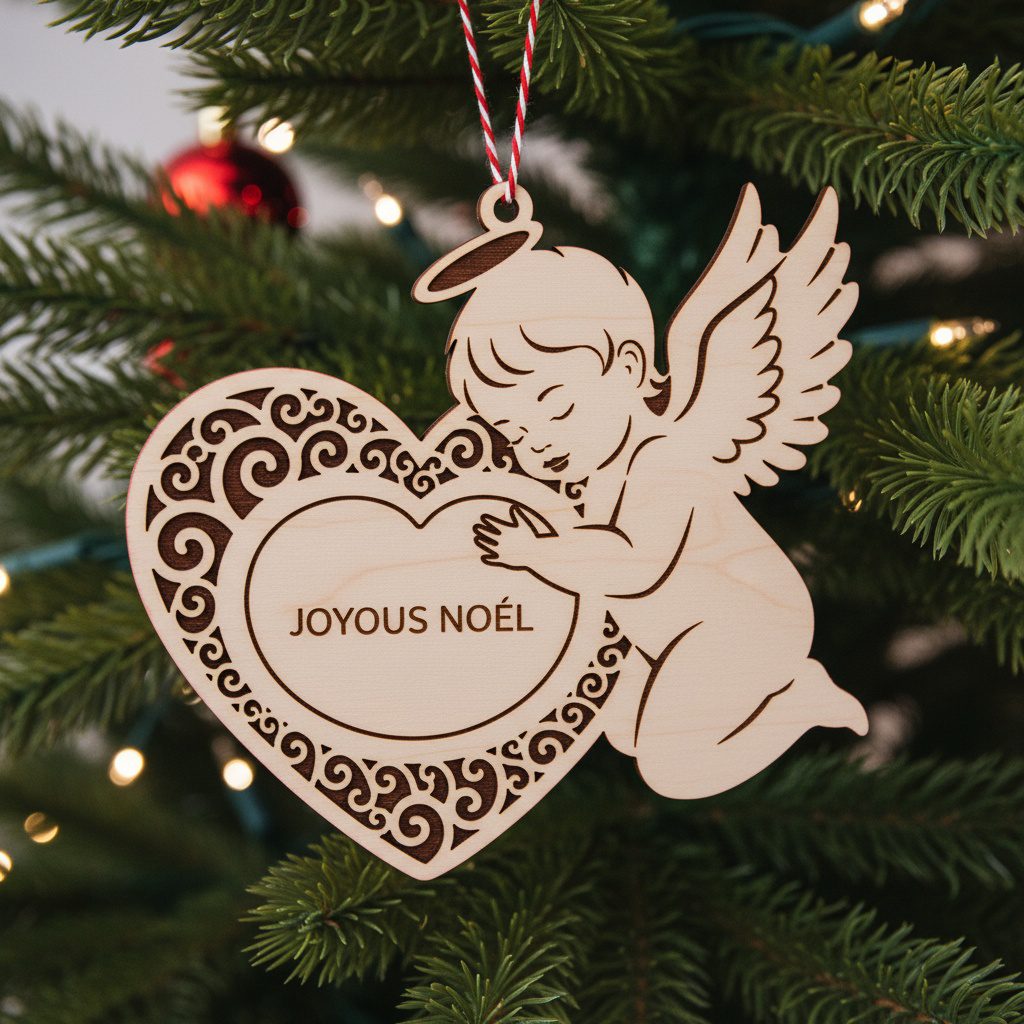 Set di ornamenti angeli natalizi, 6 design digitali per uso laser, download. - immagine 7