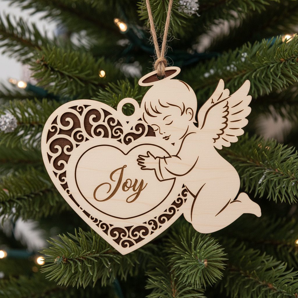 Set di ornamenti angeli natalizi, 6 design digitali per uso laser, download. - immagine 8