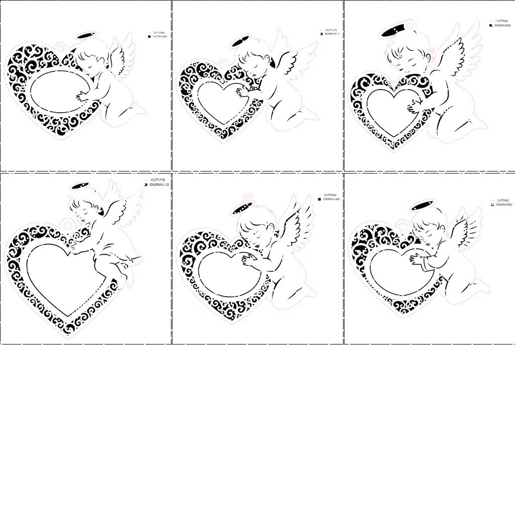 Set di ornamenti angeli natalizi, 6 design digitali per uso laser, download. - immagine 9
