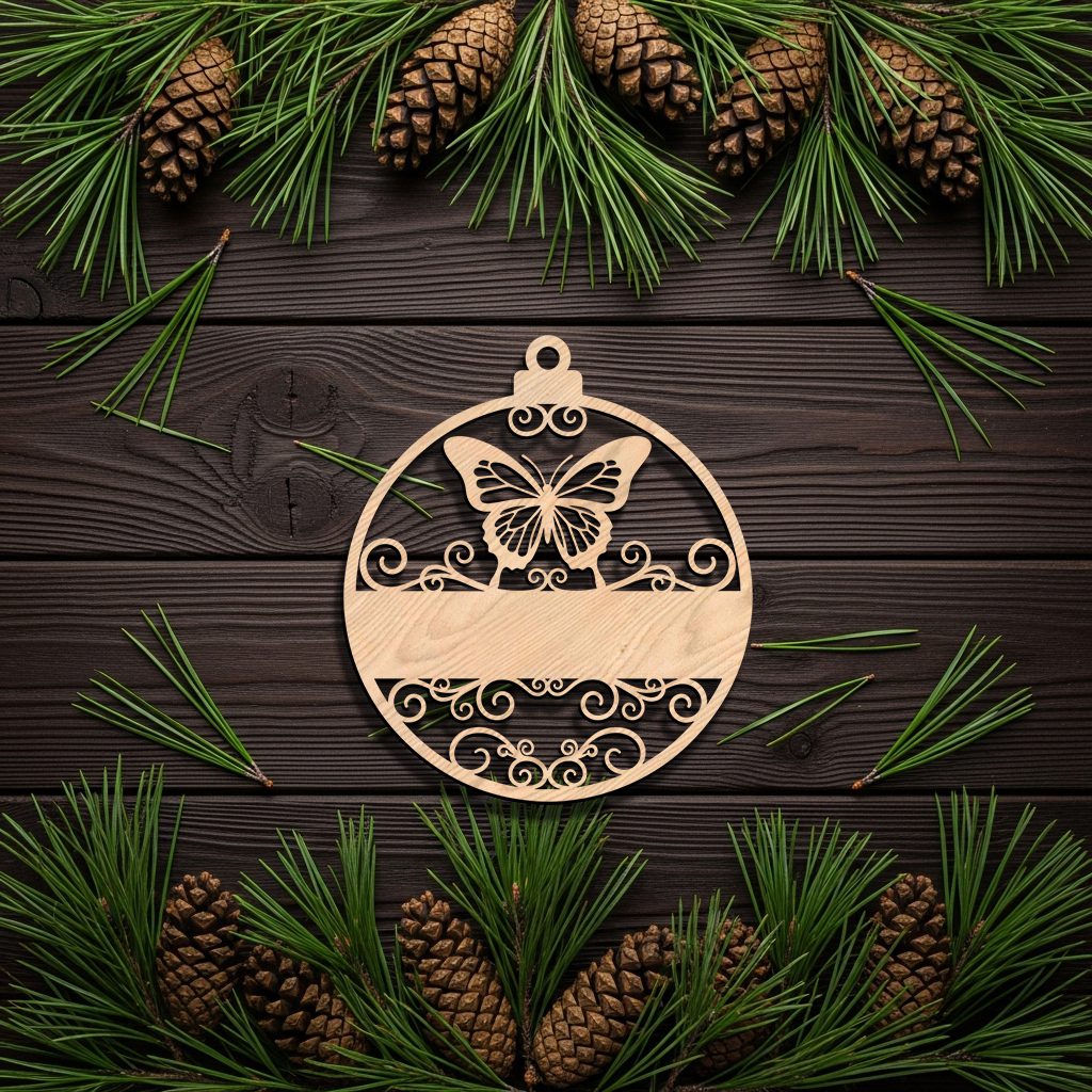 Christmas Butterfly Ornament, Personalized Laser Design, Festive Xmas