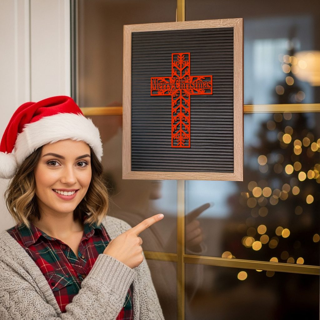 Croce di Natale, Appendiporta a Fiocco di Neve, Segnale per Festività Cristiana - immagine 5