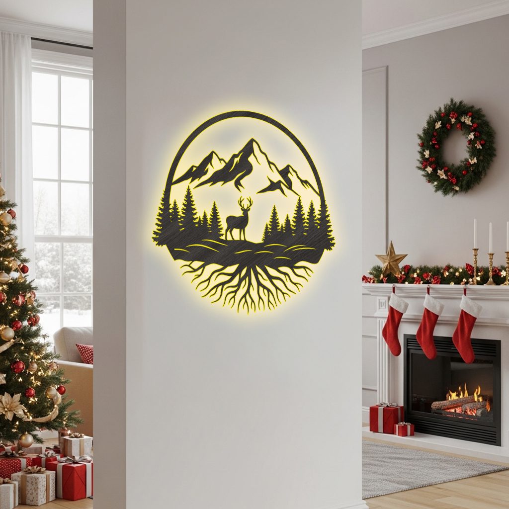 Weihnachts Hirsch Berg Monogramm Metallschild, Wandkunst – Bild 2