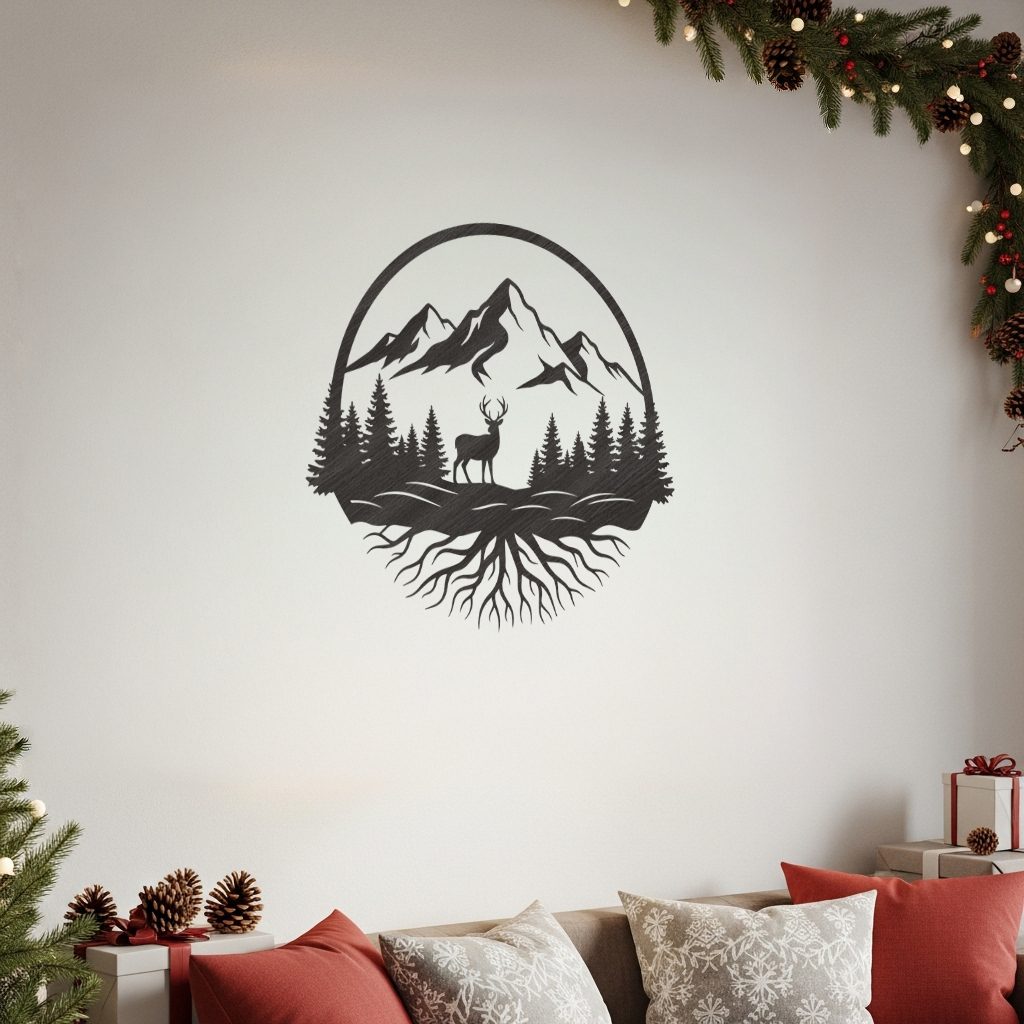 Weihnachts Hirsch Berg Monogramm Metallschild, Wandkunst – Bild 4