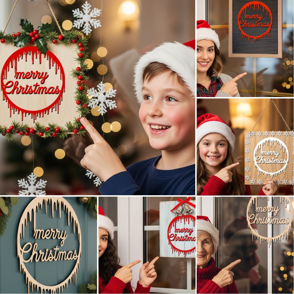 Paquete de adornos navideños para puerta, 6 letreros redondos festivos para decoración. - Imagen 7