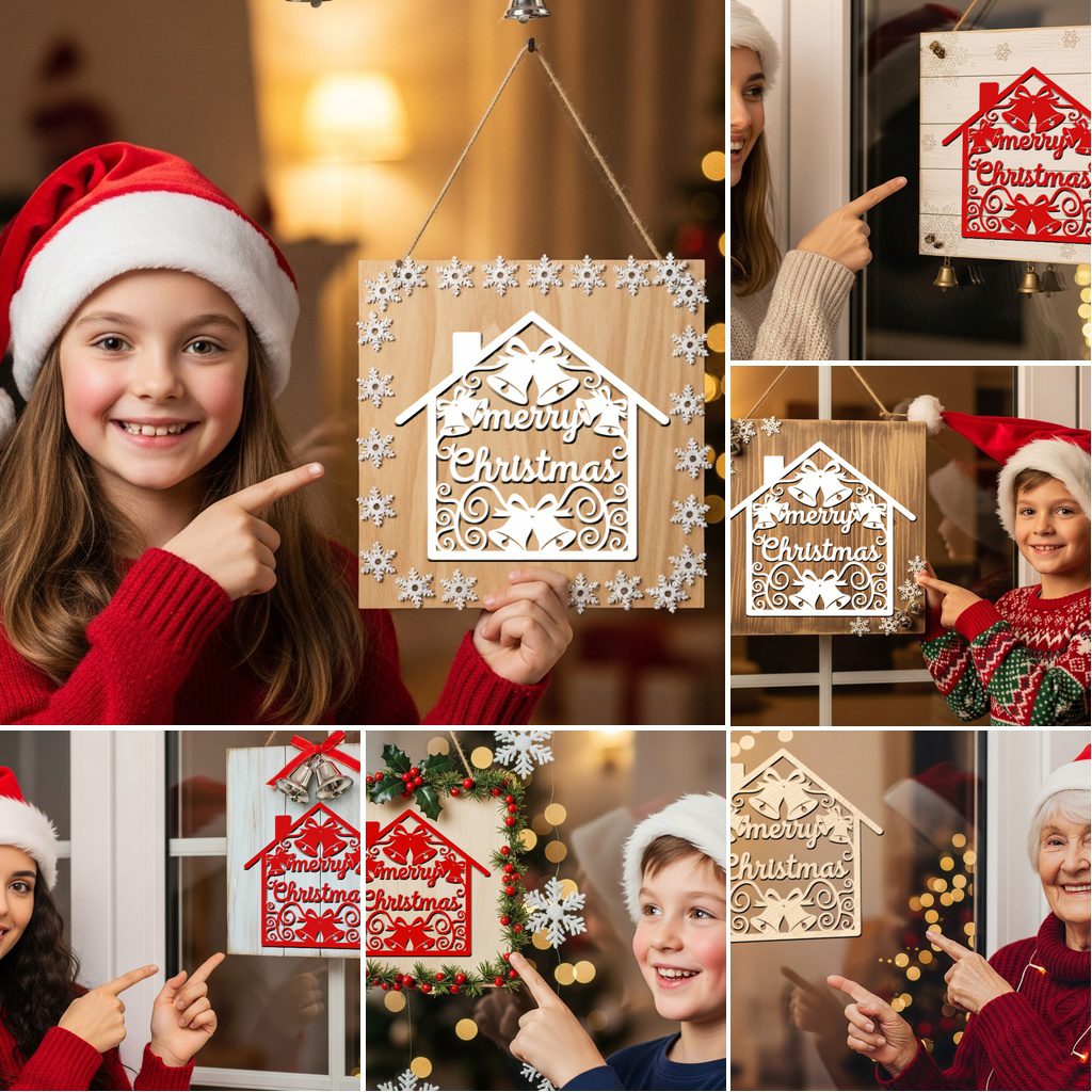 Paquete de adornos navideños para puerta, 6 letreros redondos festivos para decoración. - Imagen 8